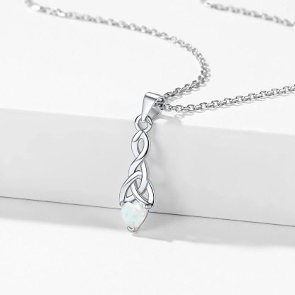  Sterling Silver Opal Celtic Knot Heart Necklace