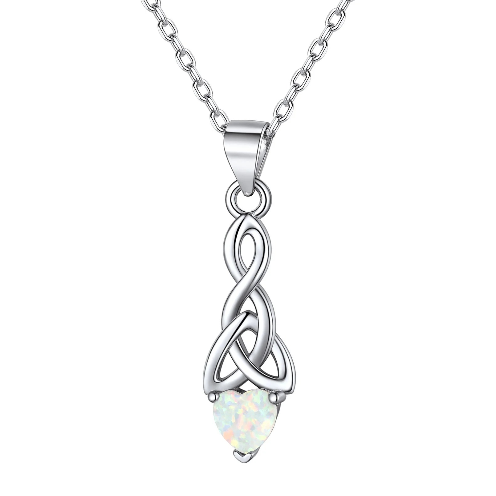 Flash Sale Sterling Silver Opal Celtic Knot Heart Necklace