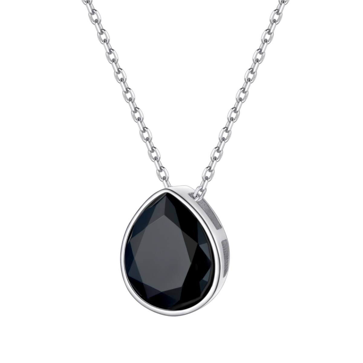 Sterling Silver Teardrop Black Cubic Zirconia Choker Necklace for Women