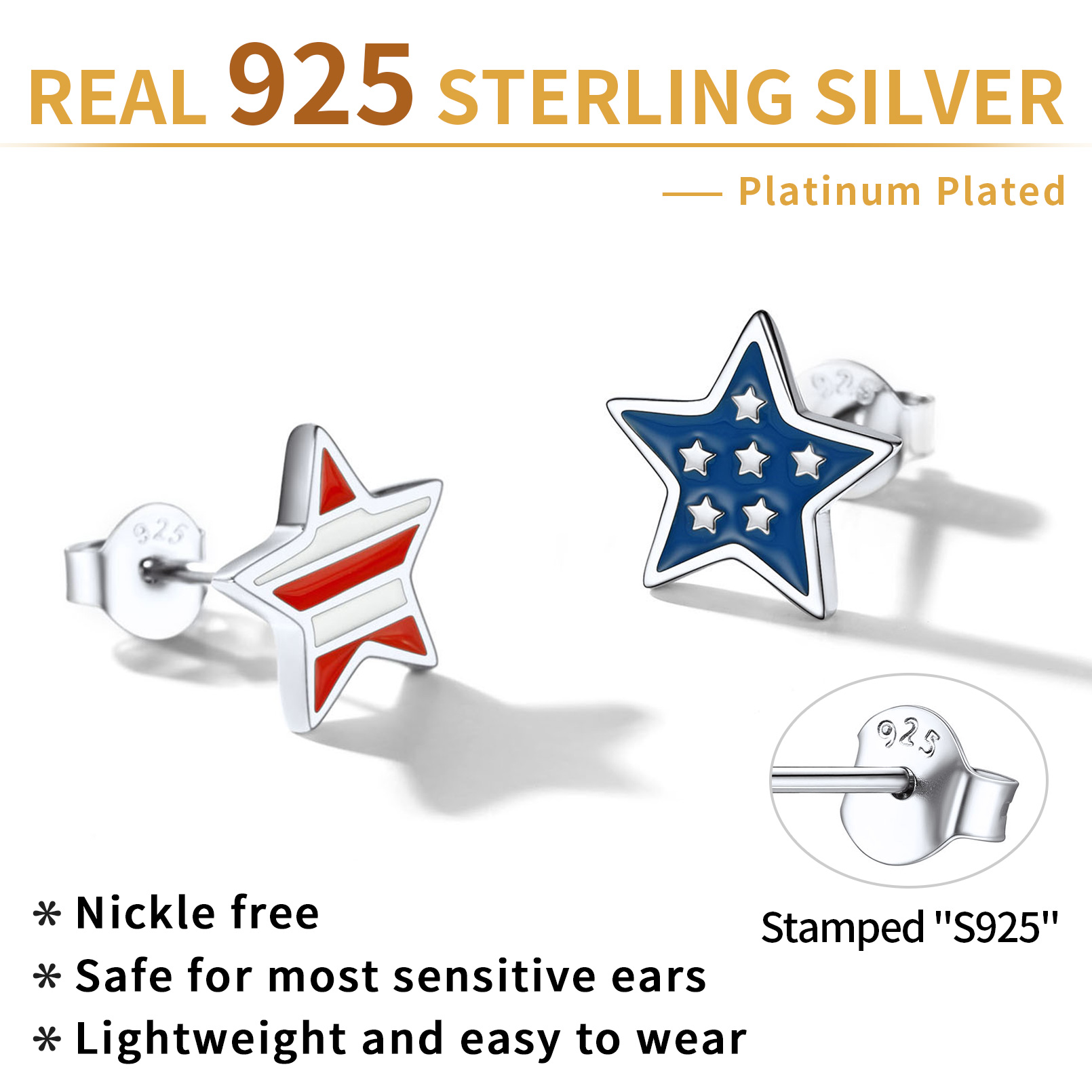Sterling Silver 4th of July American Flag Earrings