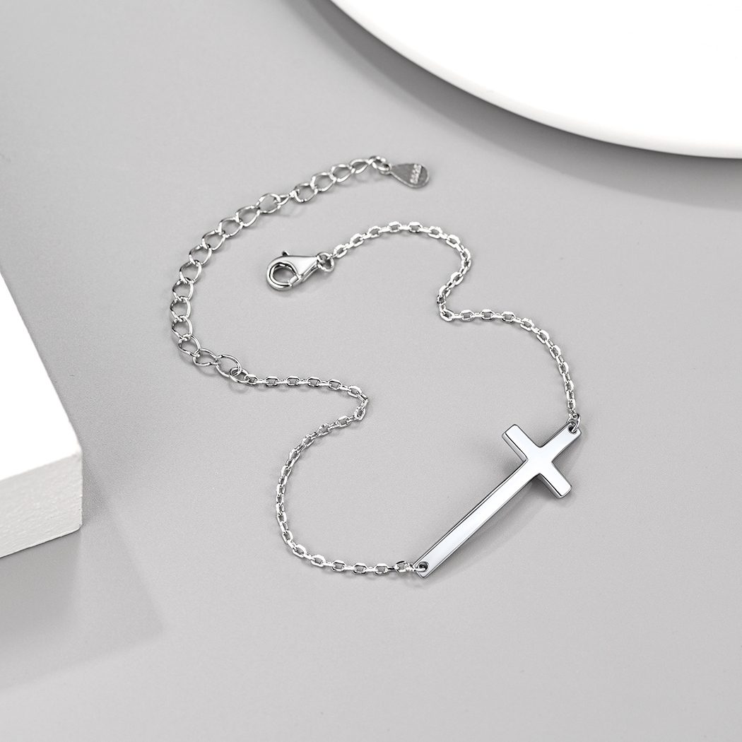 Sterling Silver Sideway Cross Chain Bracelets 