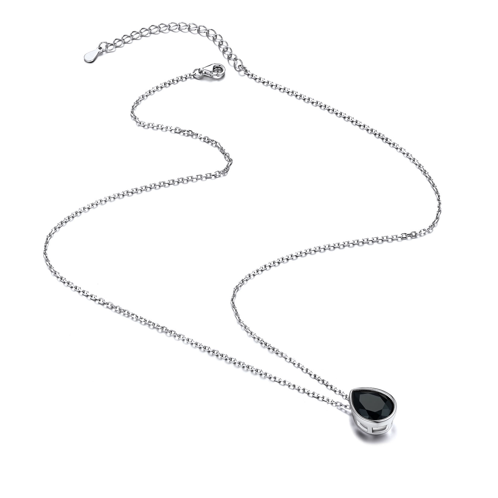 Sterling Silver Black Cubic Zirconia Necklace with extender chain