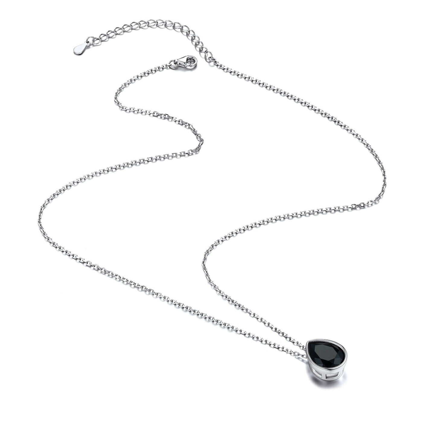 Sterling Silver Black Cubic Zirconia Necklace with extender chain
