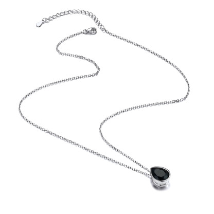 Sterling Silver Black Cubic Zirconia Necklace with extender chain