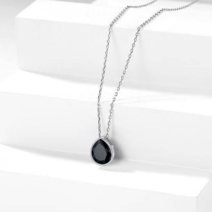 Sterling Silver Teardrop Black Cubic Zirconia Necklace