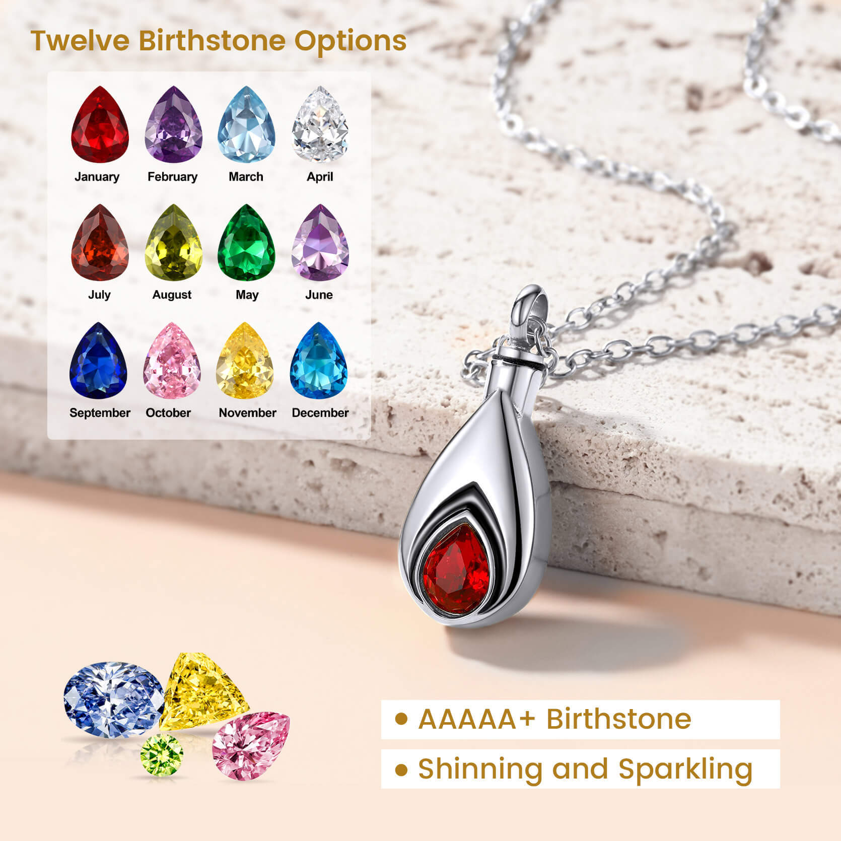 Urn Necklace Birthstone options