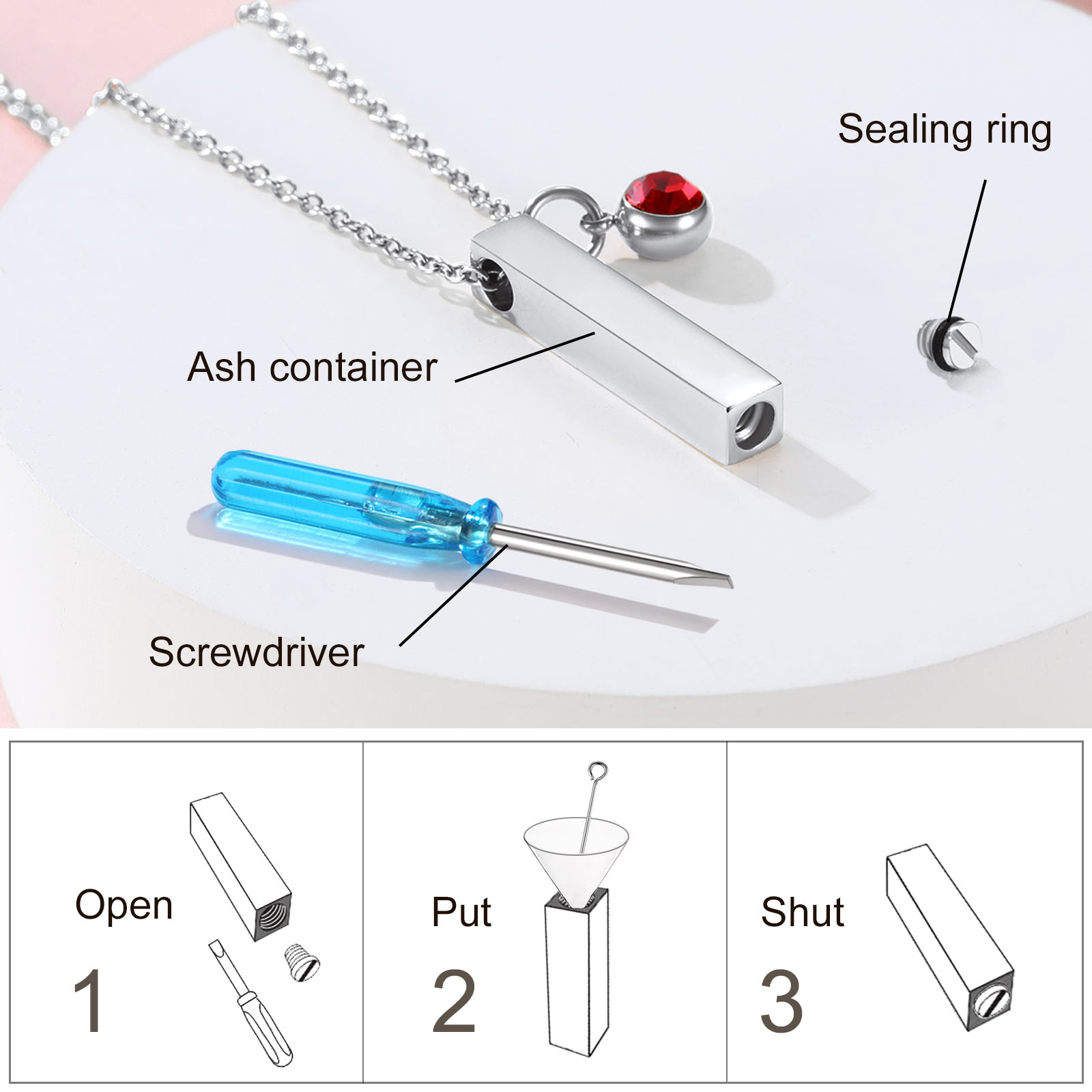 Custom Birthstone Bar Cremation Urn  Necklace use guide