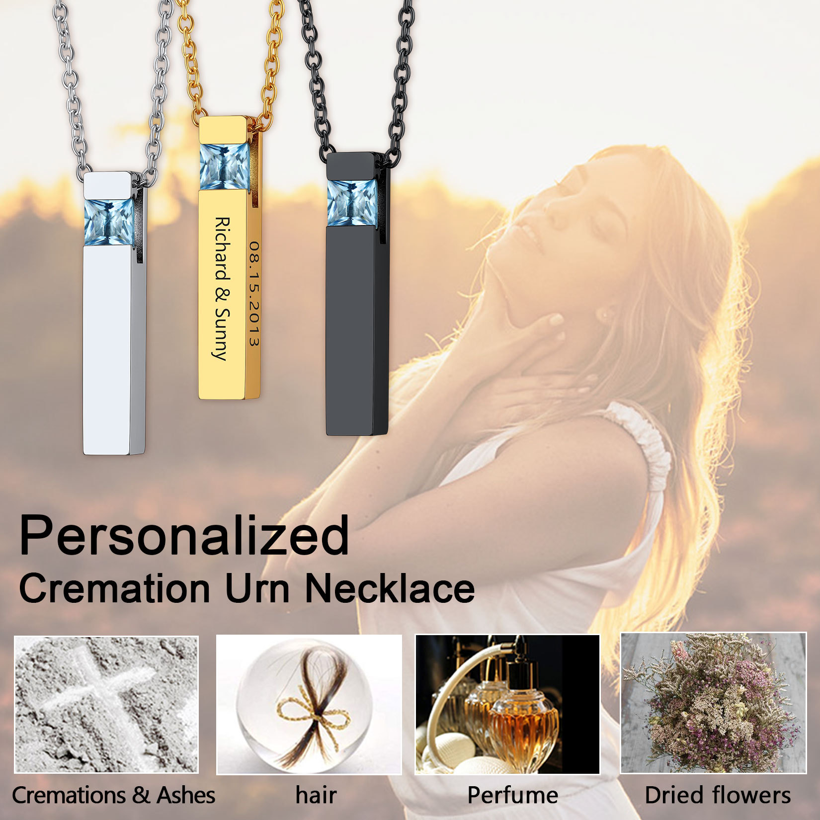 Birthstone Bar Cremation Urn Necklace usage