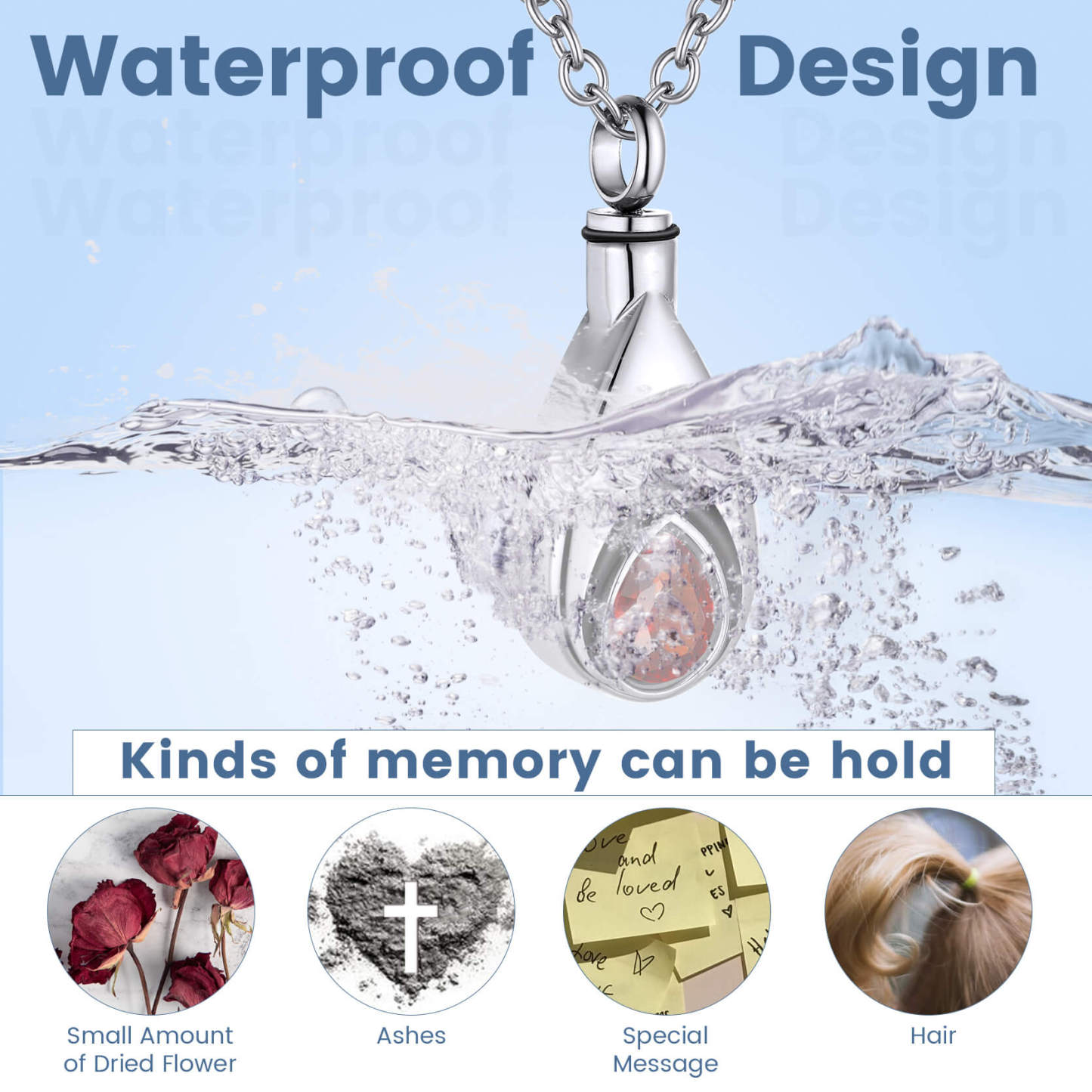 waterproof Birthstone Urn Necklace