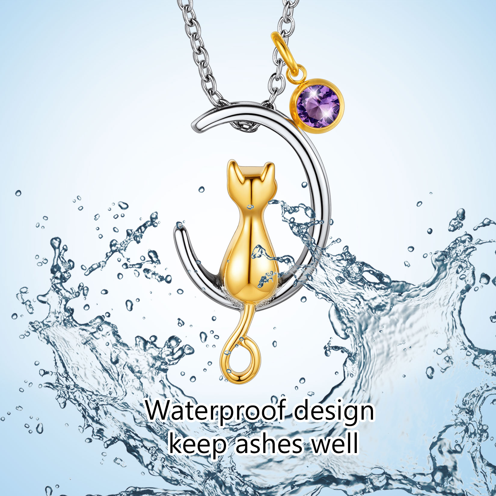  waterproof Birthstone Cat Cremation Urn Necklace
