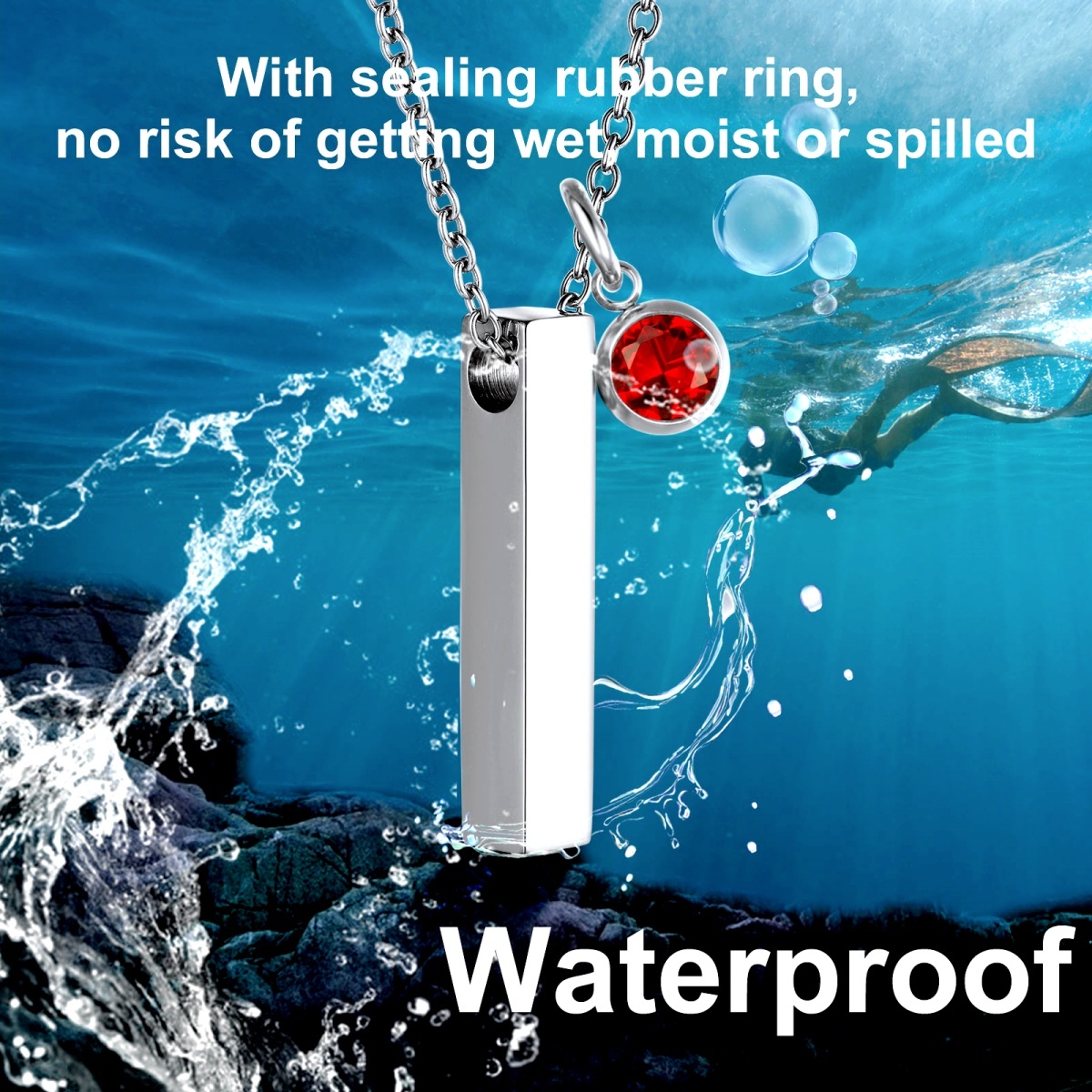 waterproof Birthstone Bar Urn  Necklace for Ashes