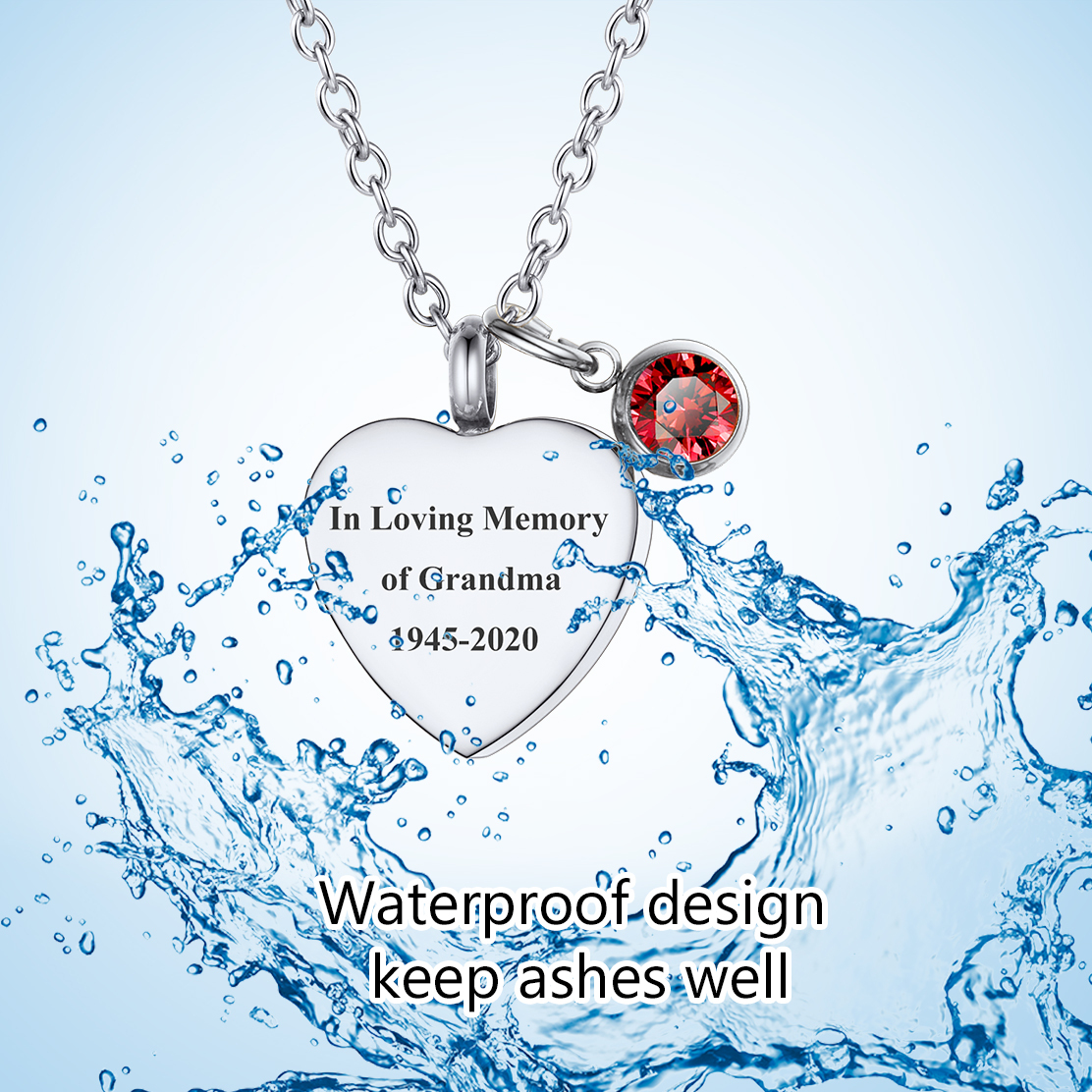 waterproof Heart Cremation Urn Necklace for Ashes 