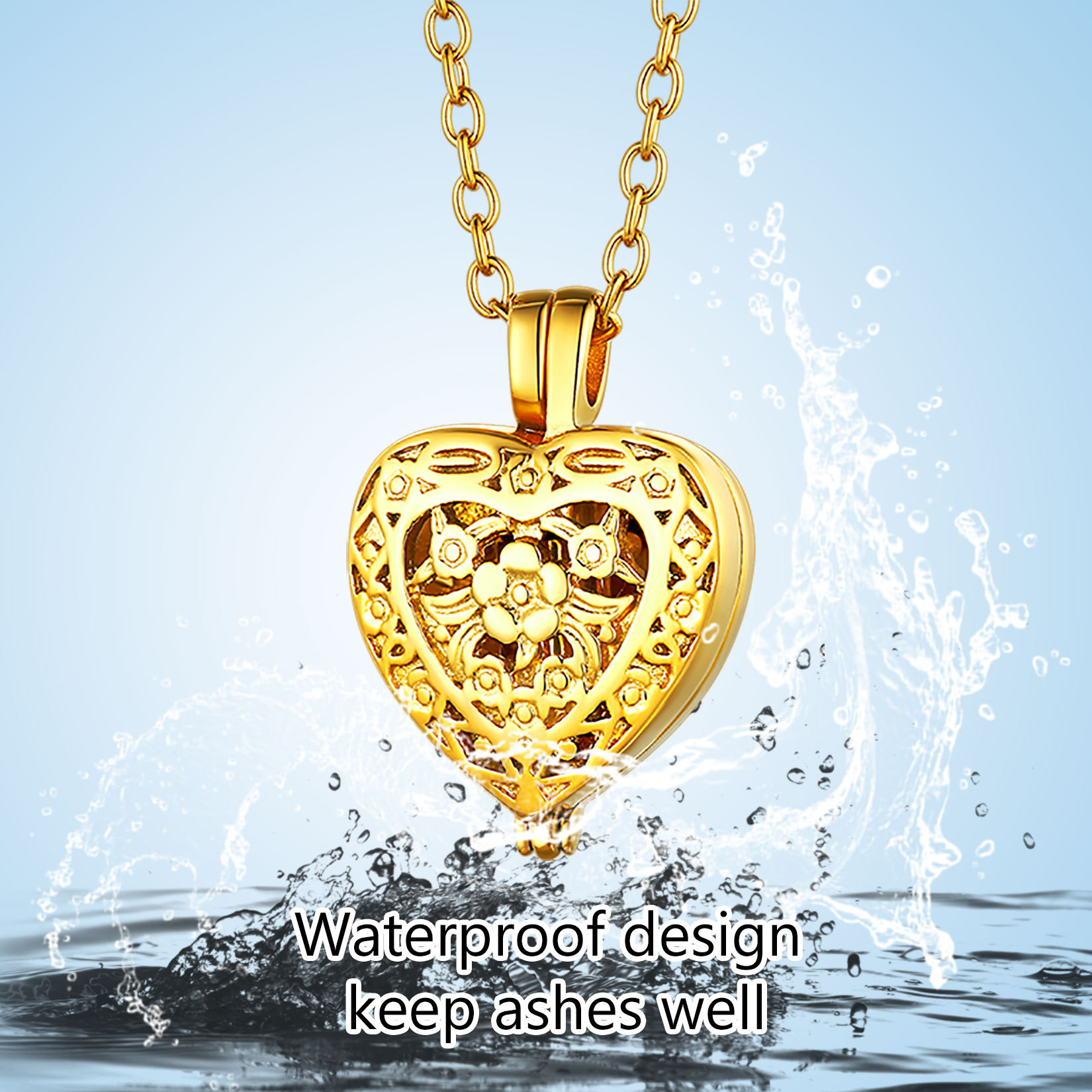 waterproof Heart Cremation Urn Necklace for Ashes