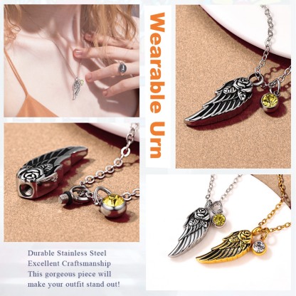 Custom Birthstone Angle Wing wearable Urn  