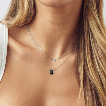 women wearing Sterling Silver Teardrop Black Cubic Zirconia Necklace