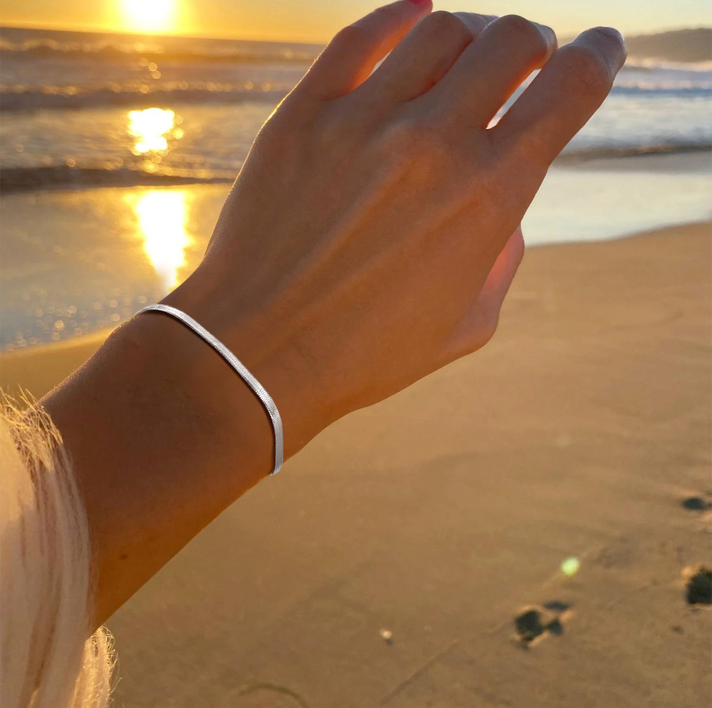 women wearing Sterling Silver Snake Chain Bracelet