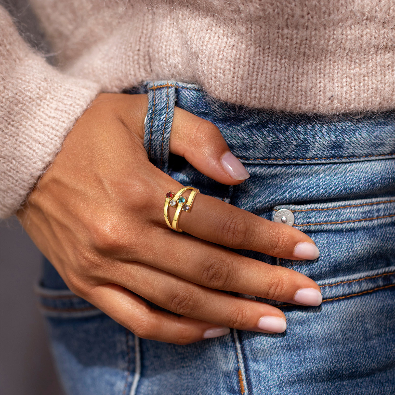 women gold Birthstones Promise Ring