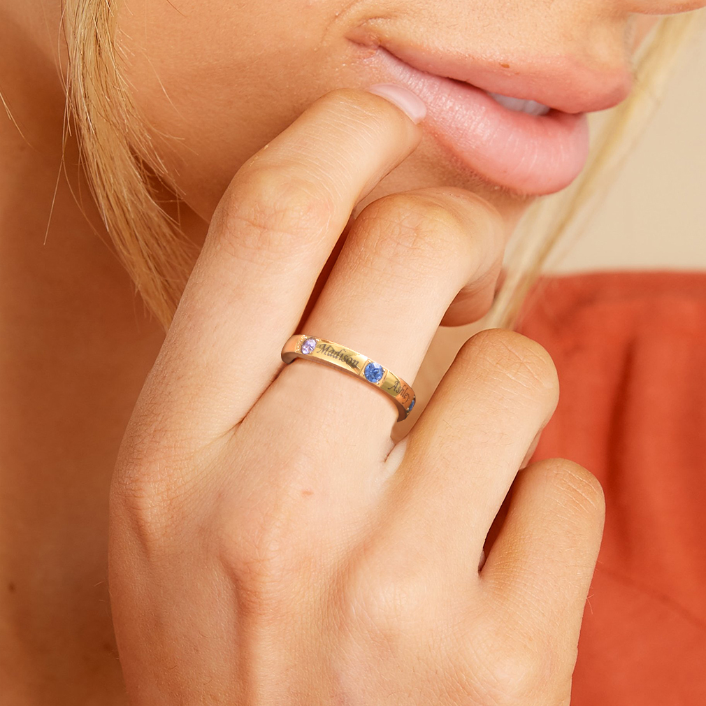 women wearing gold Birthstones ring