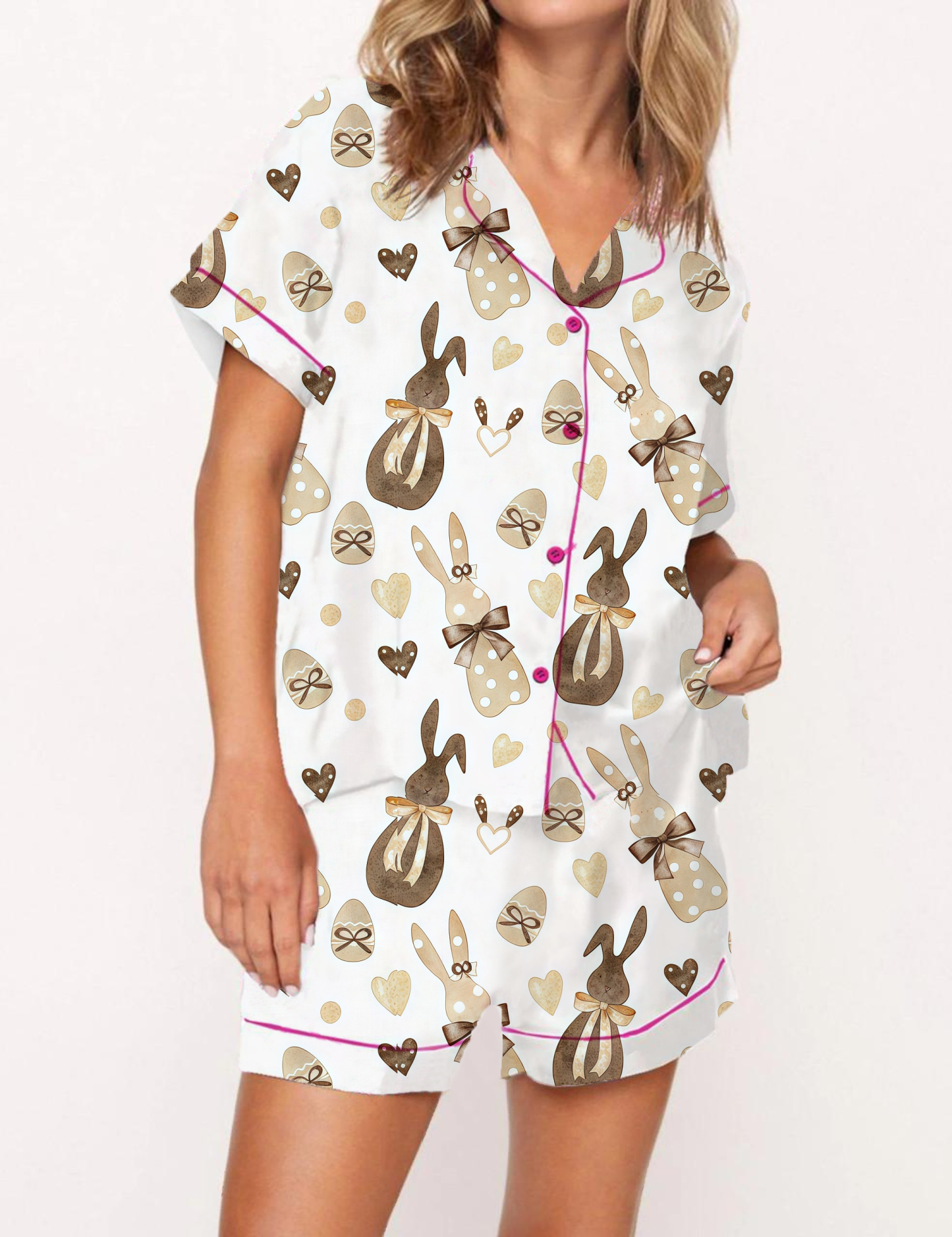 Easter-themed Bunny And Egg Satin Pajama Short Set