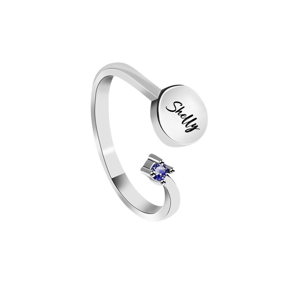 Personalized Birthstone Ring Adjustable Ring with Engraved Photo Name Birthday Anniversary Gift for Women