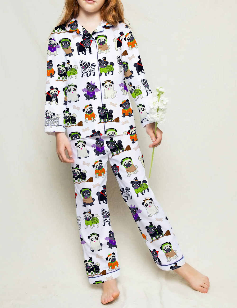 Halloween Pug Kid's Silky Satin Pajama Set 