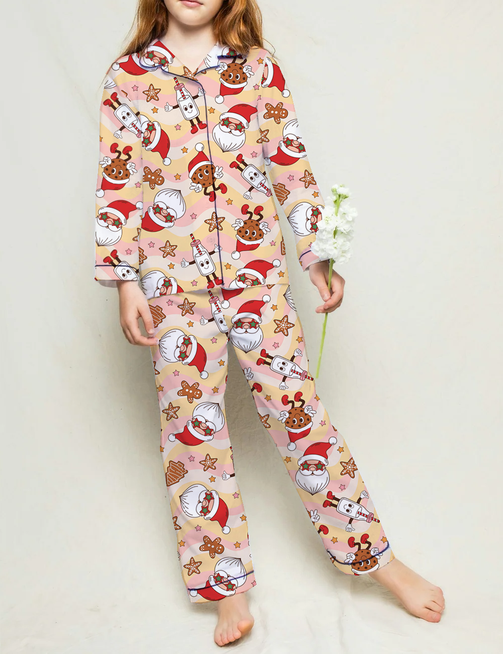 Groovy Christmas Kid's Short Sleeve  Silky Satin Pajama Set 