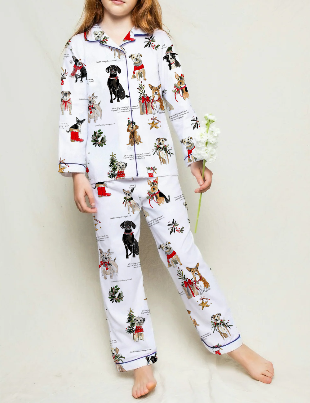 Christmas Dog Holiday Kid's Short Sleeve  Silky Satin Pajama Set 