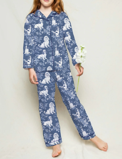 Cavalier King Charles Toile Kid's Silky Satin Pajama Set 