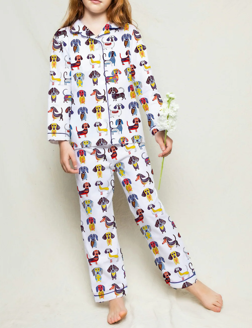 Cartoon Dachshunds Kid's Silky Satin Pajama Set 