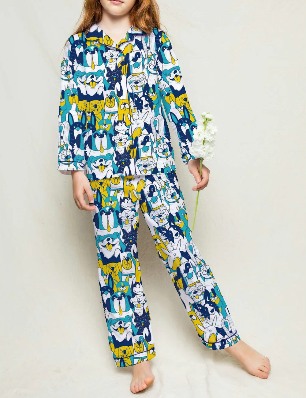 Cartoon Dog Kid's Silky Satin Pajama Set 