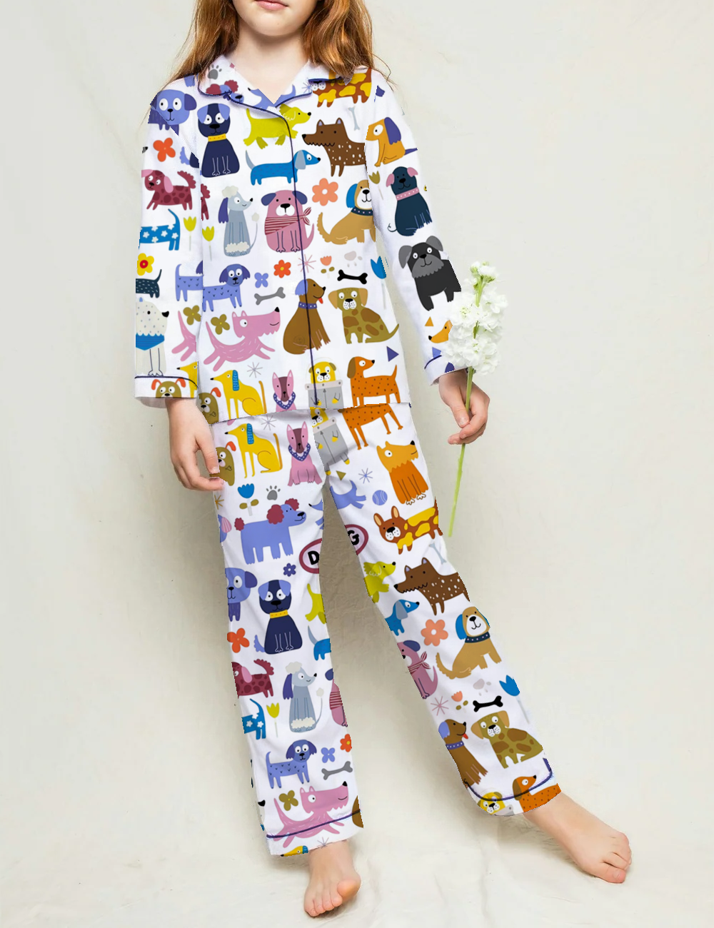 Cartoon Dachshunds Kid's Short Sleeve Silky Satin Pajama Set