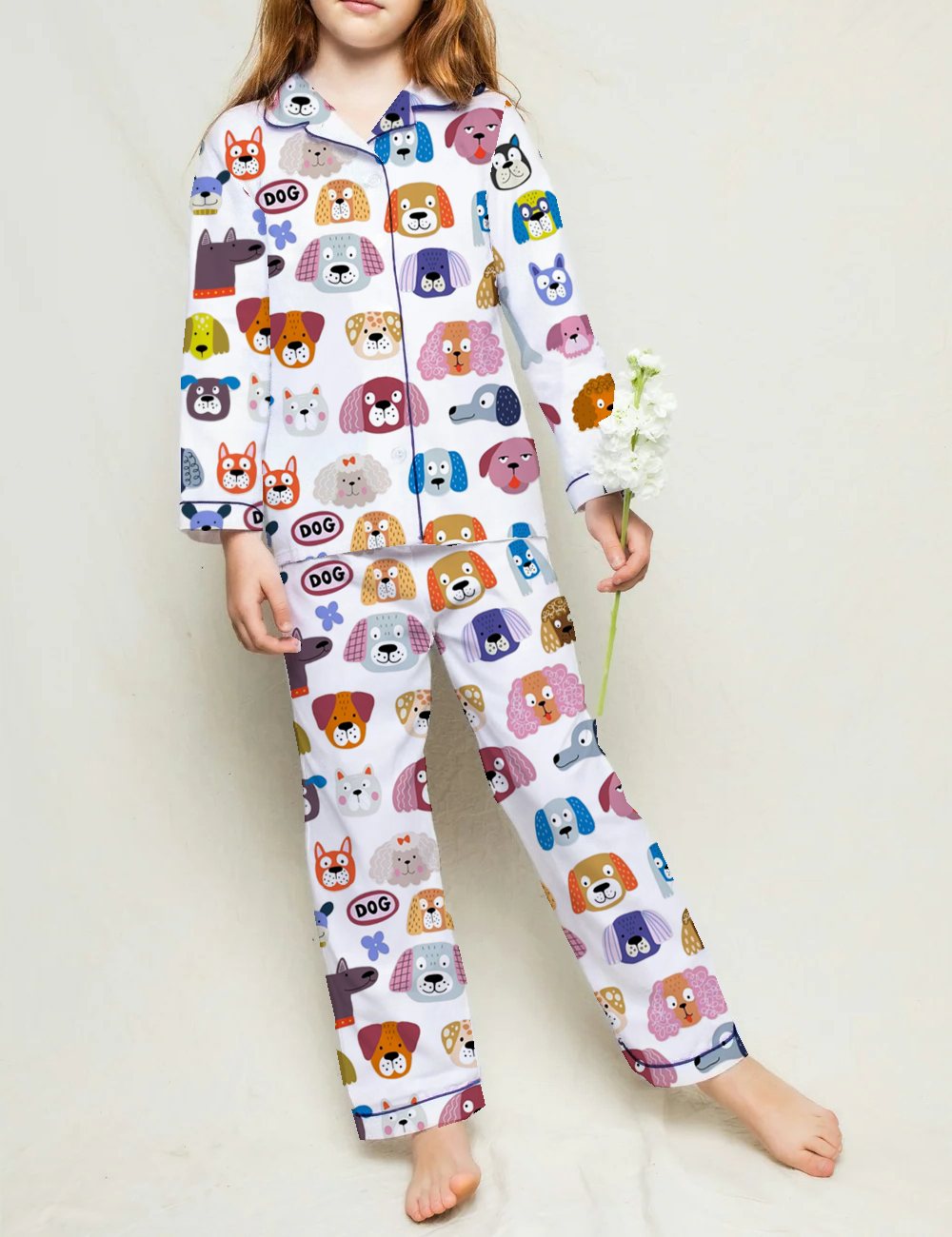 Cartoon Dachshunds Kid's Short Sleeve Silky Satin Pajama Set