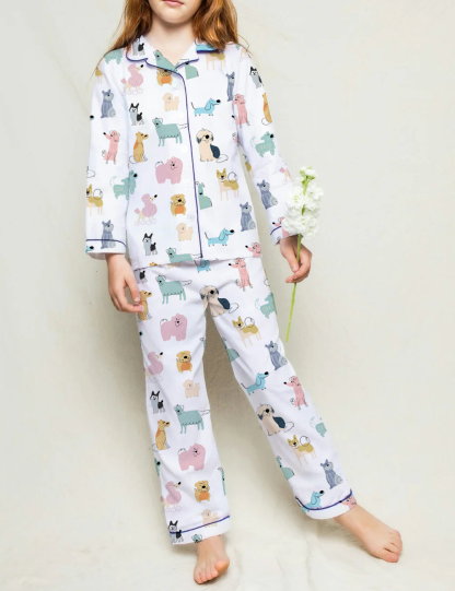 Cute Doodle Dog Kid's Silky Satin Pajama Set 