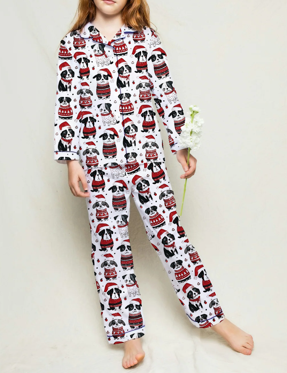 Cartoon Dachshunds Kid's Short Sleeve Silky Satin Pajama Set