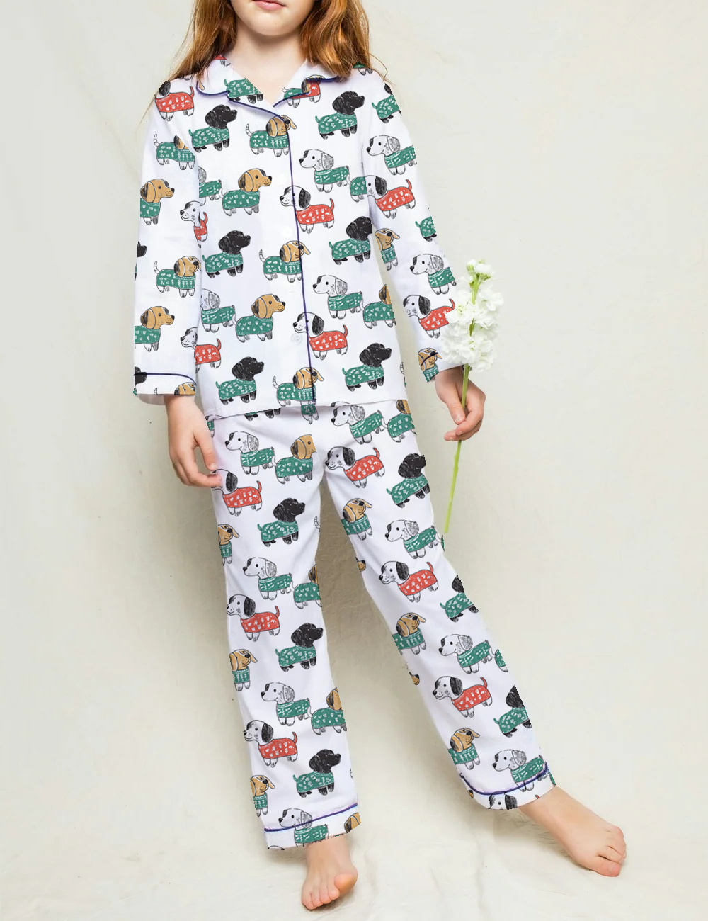 Cartoon Dachshunds Kid's Short Sleeve Silky Satin Pajama Set