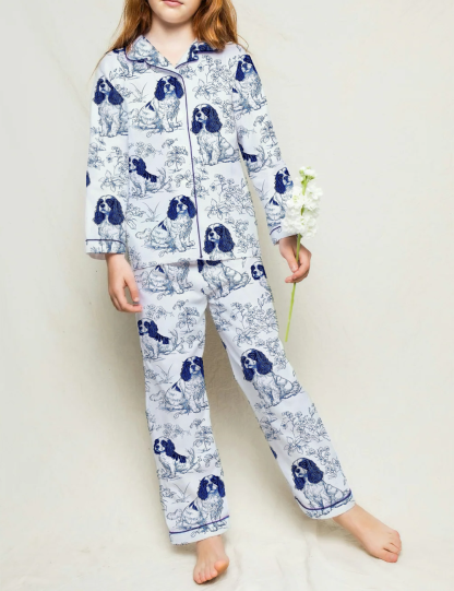 Cavalier King Charles Toile Kid's Silky Satin Pajama Set 