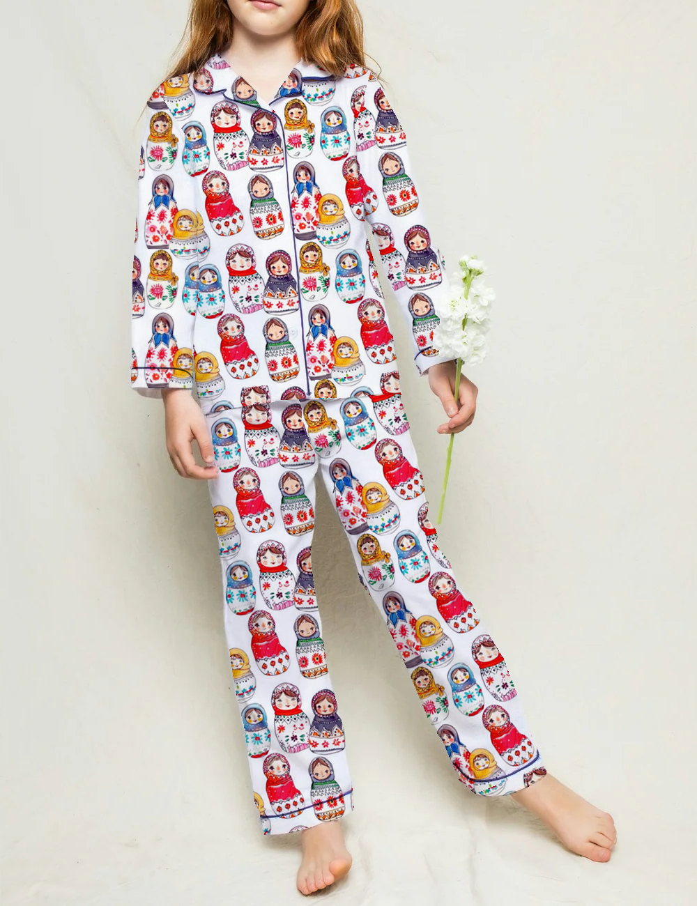 Matryoshka Doll Kid's Silky Satin Pajama Set 