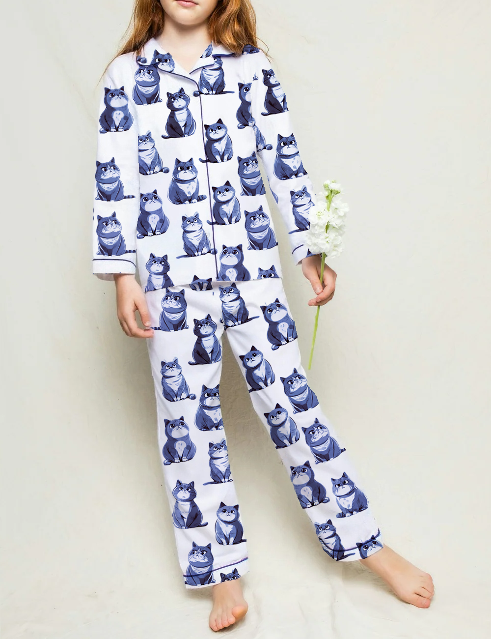 British Shorthair Kid's Silky Satin Pajama Set 