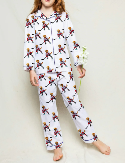 Golden Retriever Ice Hockey Kid's Silky Satin Pajama Set 