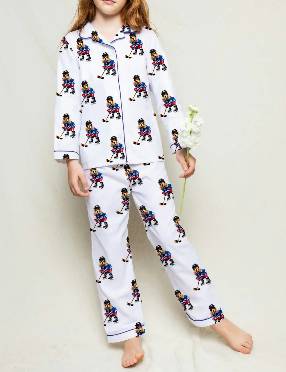 American Cocker Spaniel Ice Hockey Kid's Silky Satin Pajama Set 
