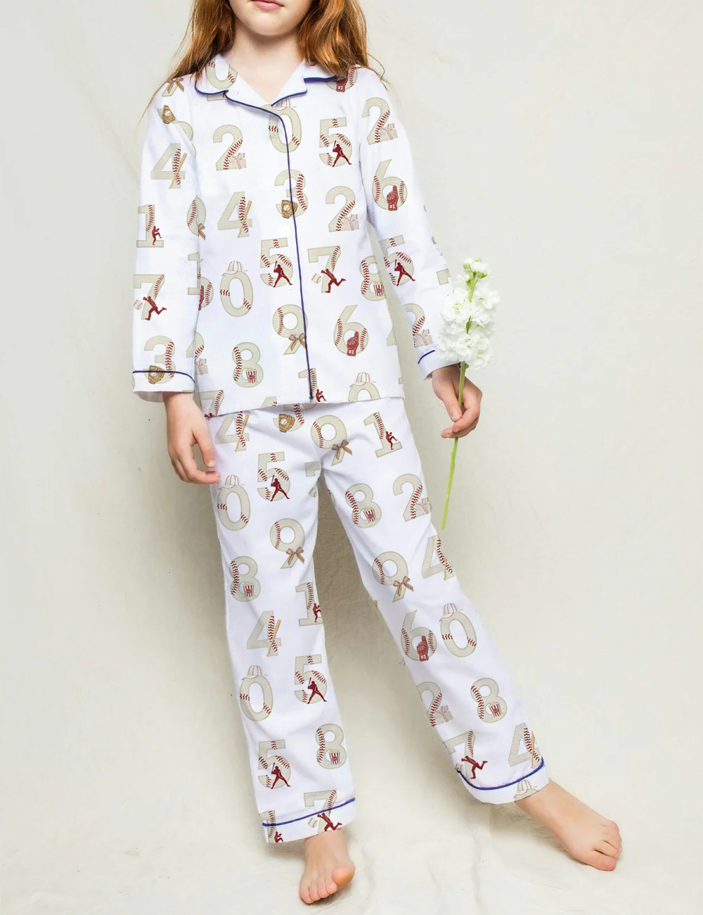 Numbers Baseball Kid's Silky Satin Pajama Set 