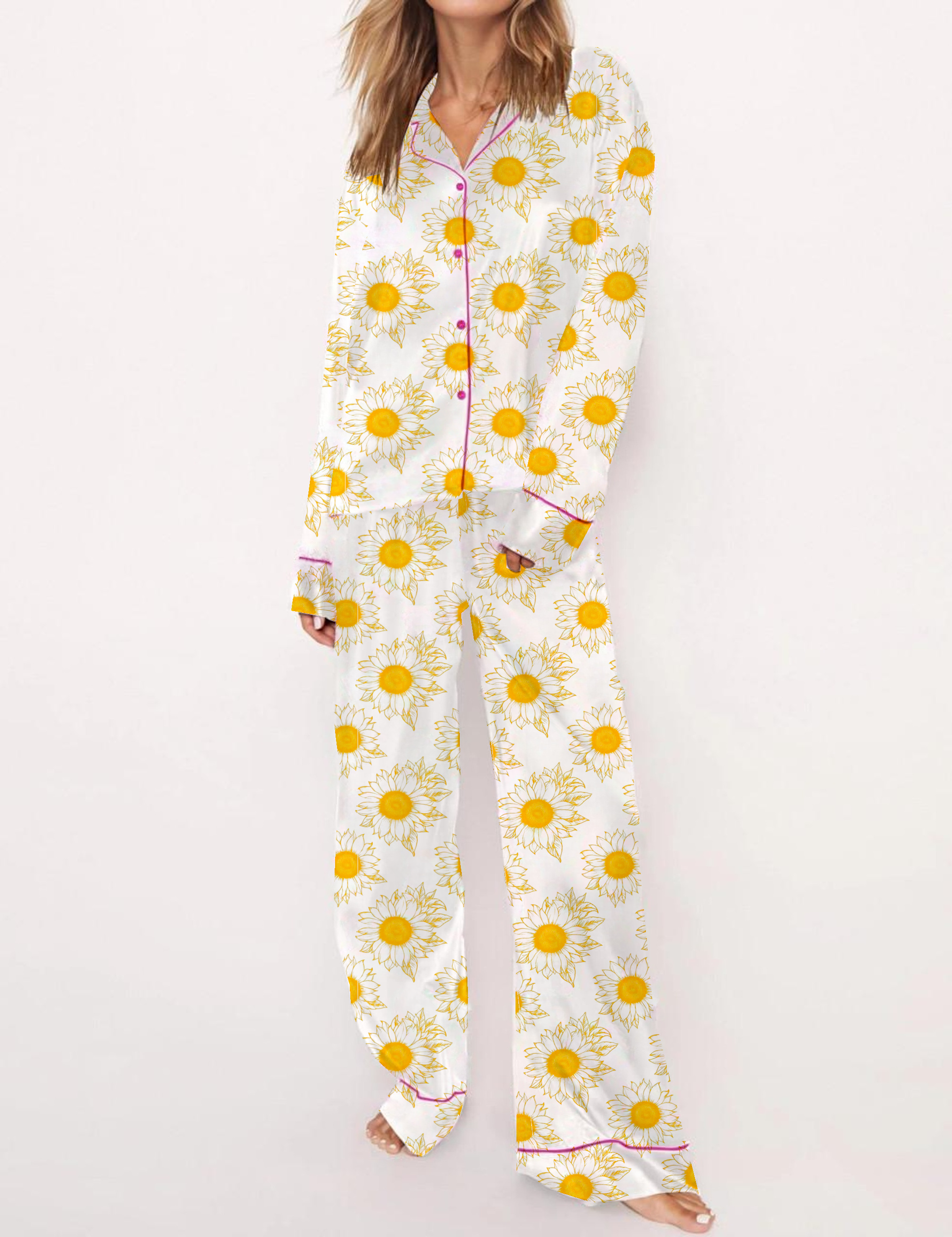 Sunflower Silky Satin PajamaSet For Women