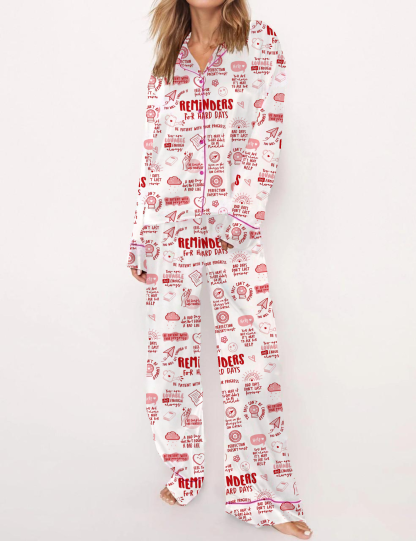 Reminders For Hard Days Silky Satin Pajama Set For Women