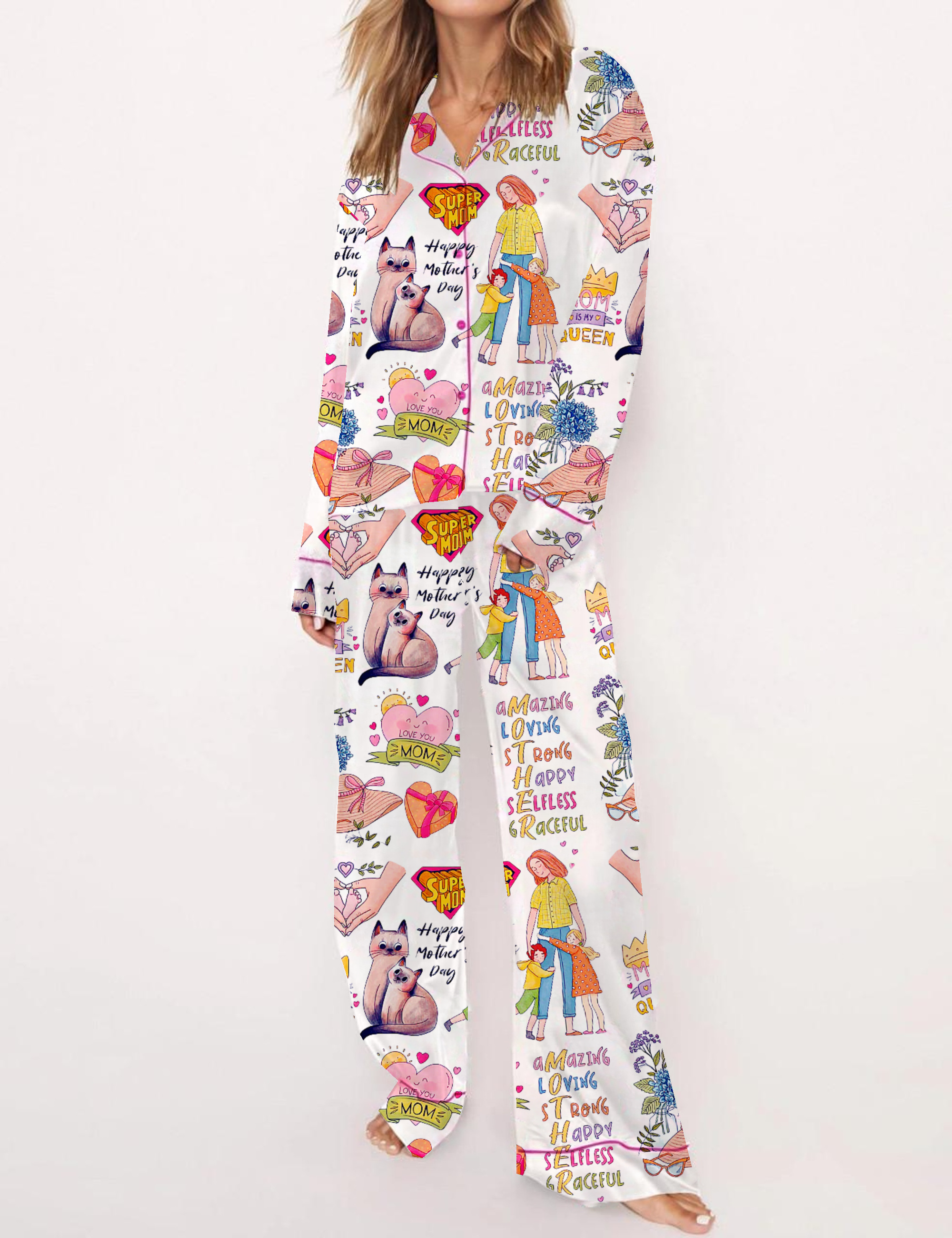 Mother‘s Day Silky Satin Pajama Set For Women