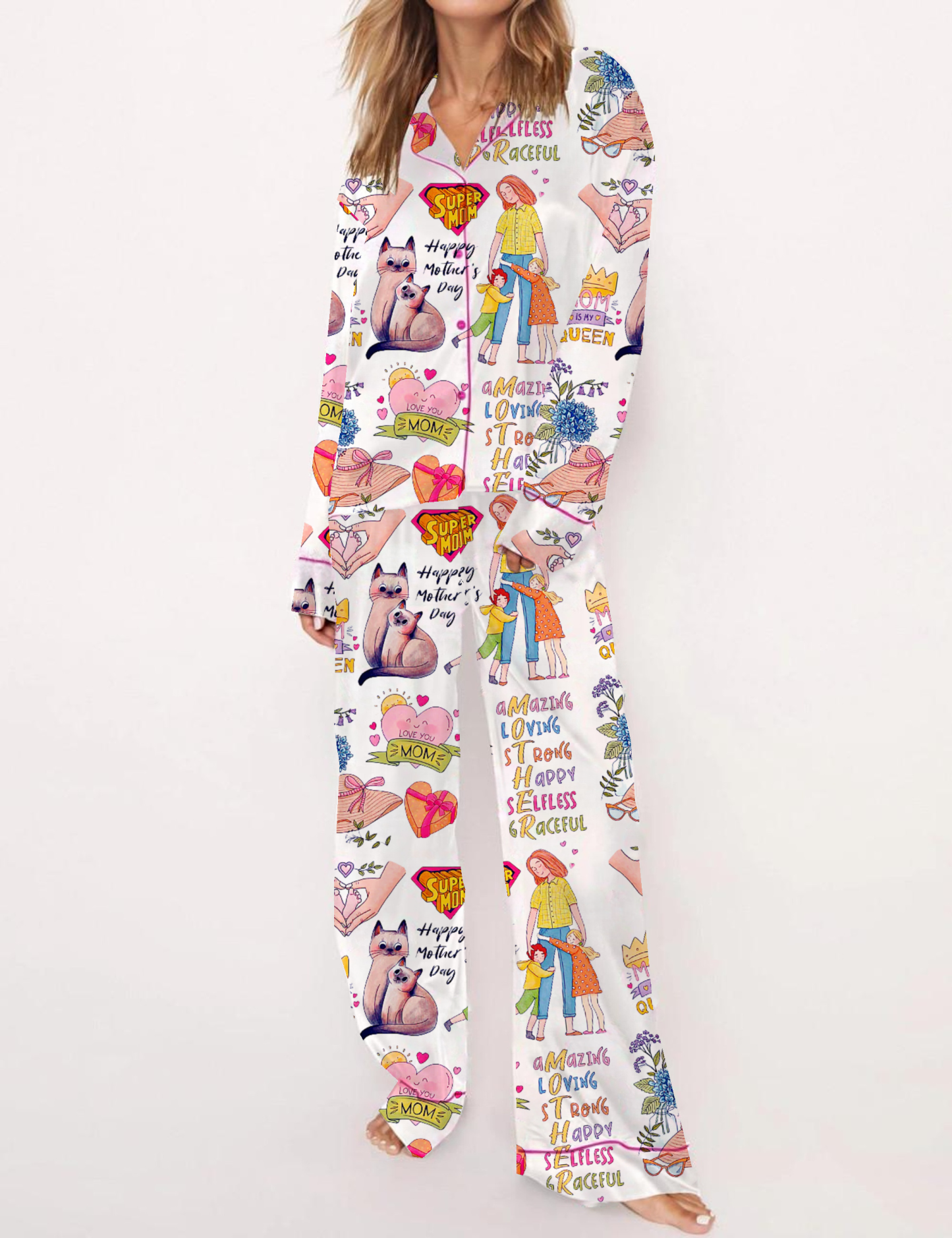 Mother‘s Day Silky Satin Pajama Set For Women