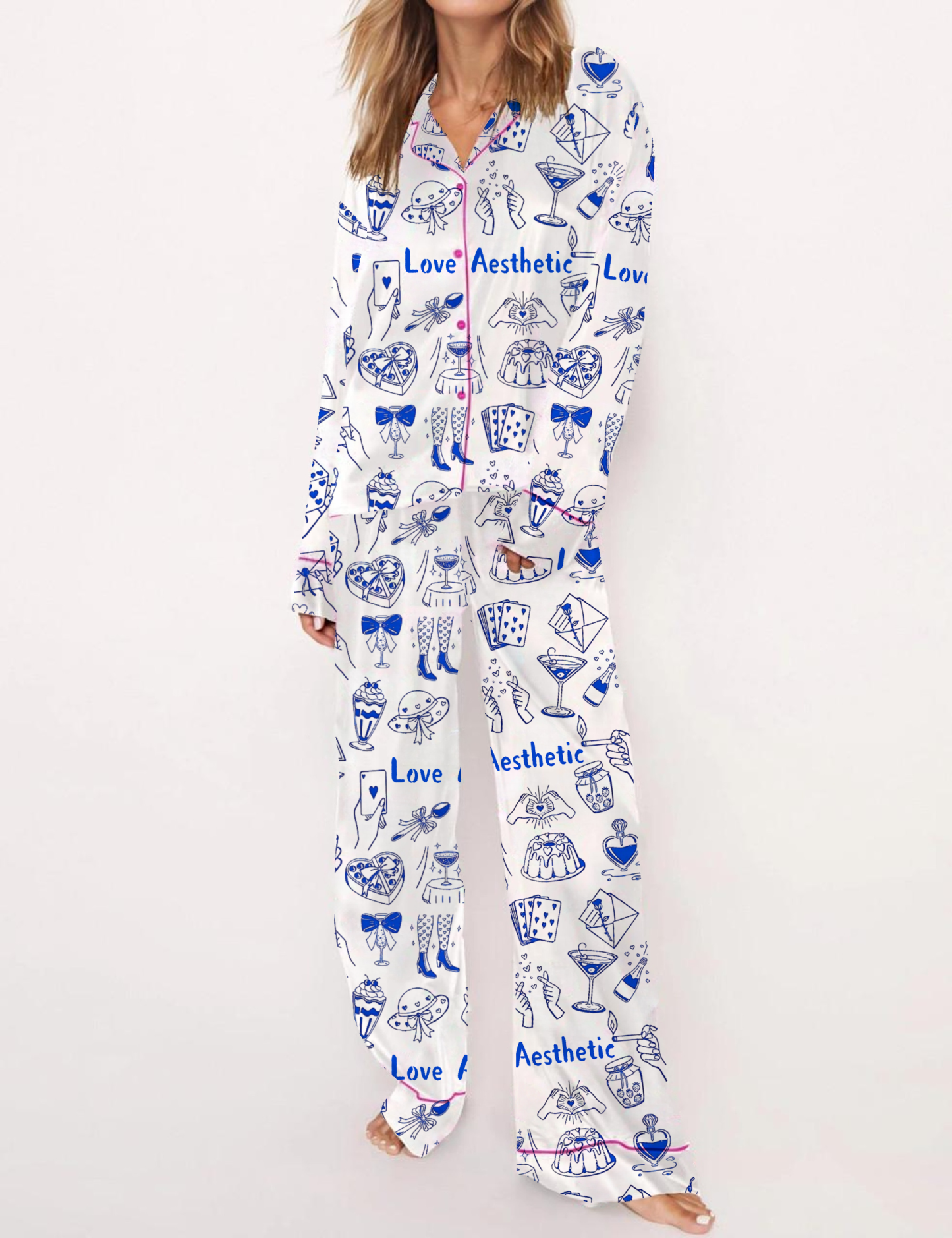 Love Aesthetic Silky Satin Pajama Set For Women