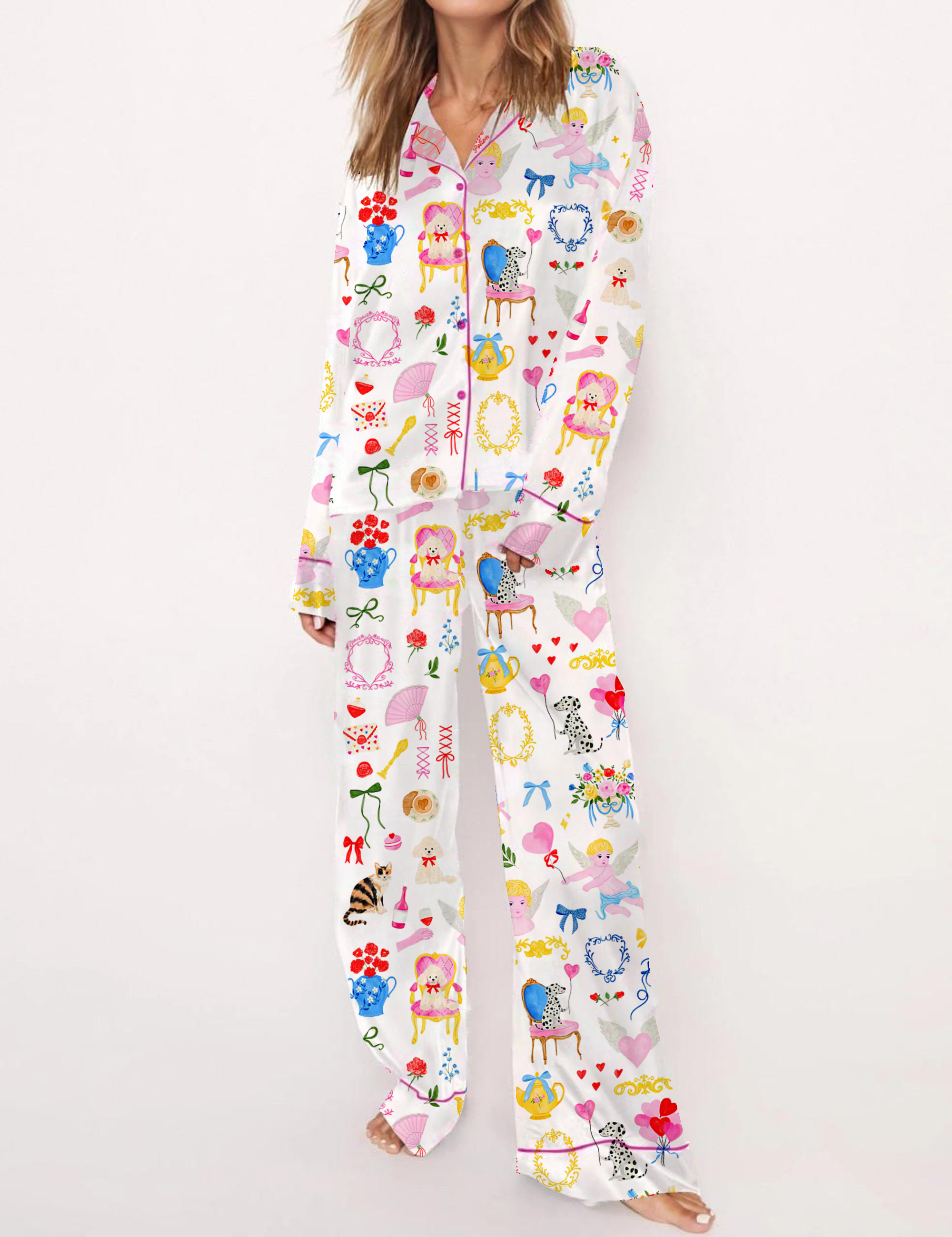 Vantine's Day Love Silky Satin Pajama Set For Women