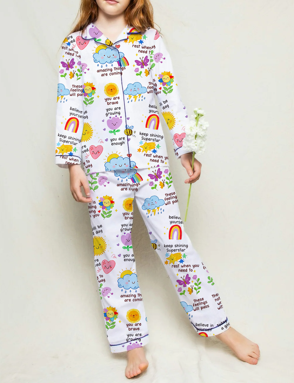 Cartoon Dachshunds Kid's Short Sleeve Silky Satin Pajama Set