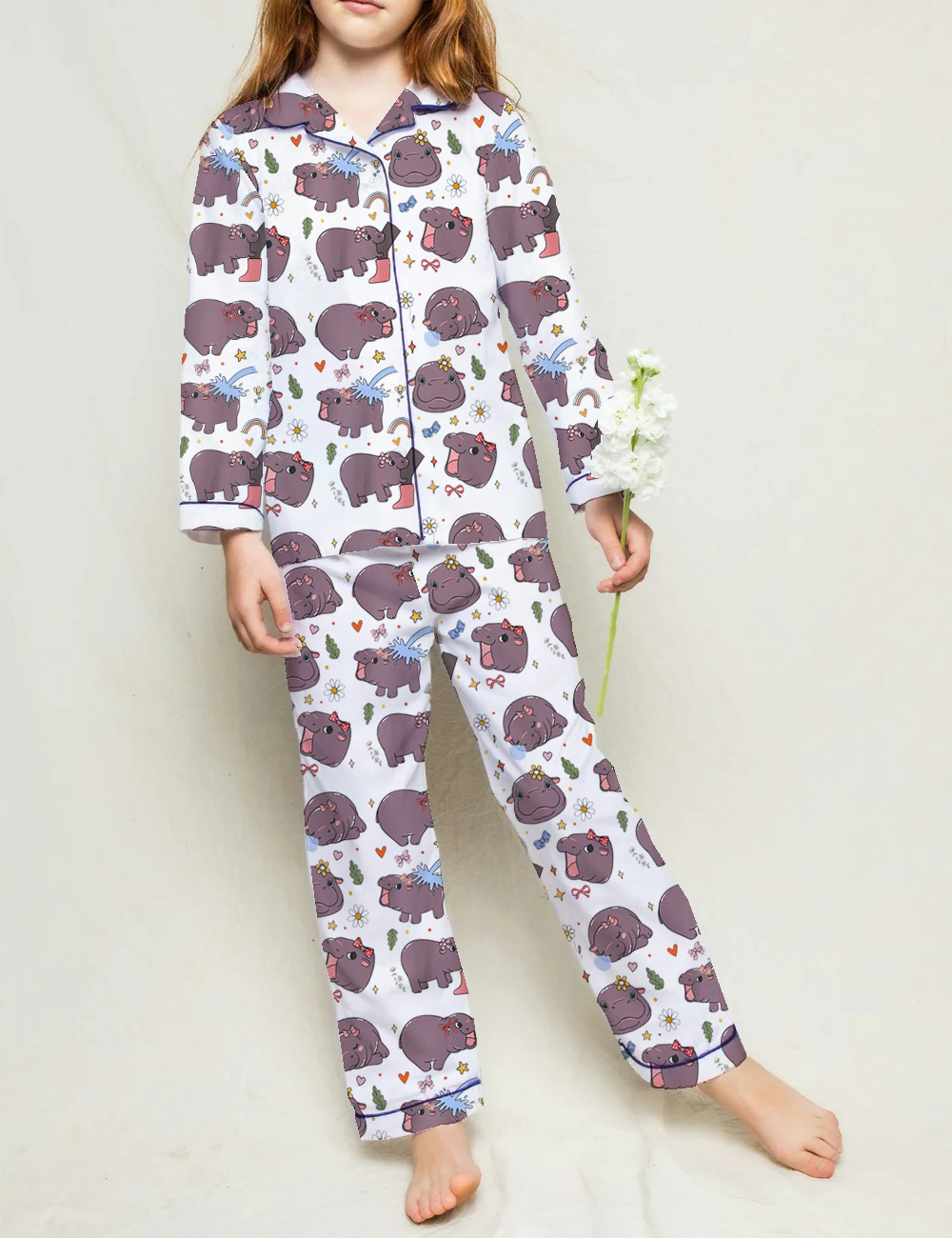 Moo Deng Baby Kid's Silky Satin Pajama Set 