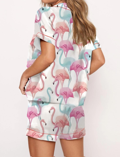 Dreamy Flamingo Satin Pajama Short Set